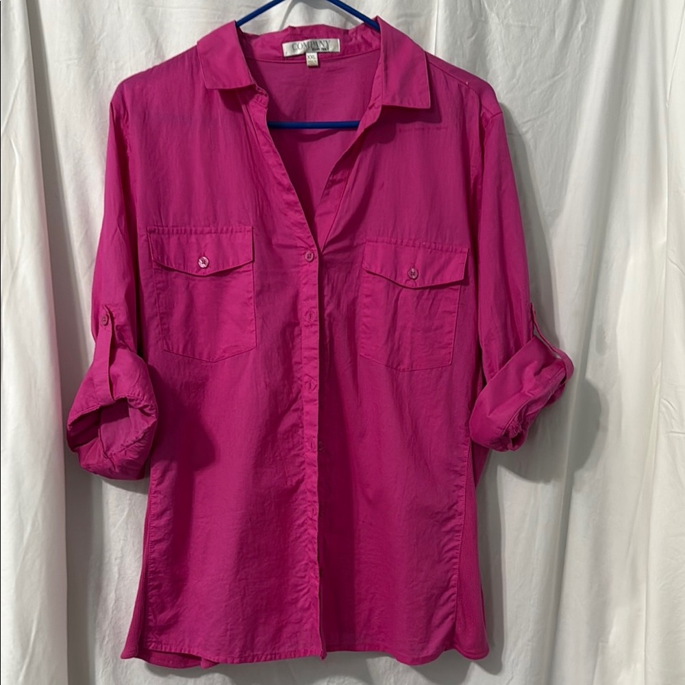 Ellen Tracy Pink 3/4 Sleeve Button Down Shirt